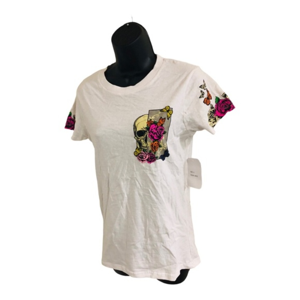 White butterfly floral skull Roses graphic‎ print t-shirt size small brand new - Picture 15 of 15